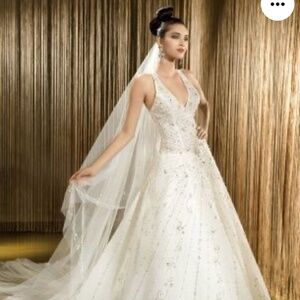 Halter wedding dress with faux fur bolero jacket